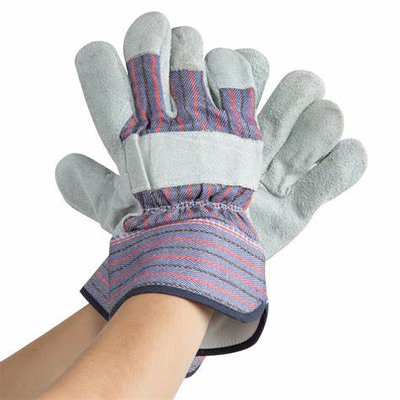 GLOVE-FITTER SPLIT LEATHER DOUBLE PALM RUBBER CUFF